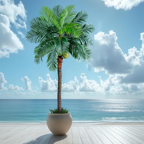 Erimda 30-Year Factory Faux Coconut Tree - 9.1FT Faux Palm Tree Realistic Thick Trunk & Heavy Duty Leaves, Hand-Carved Bark Texture, Indoor Tropical Decor for Living Room/Store, No Shiny Plastic Look - color: Palm Tree, size: 9.1FT