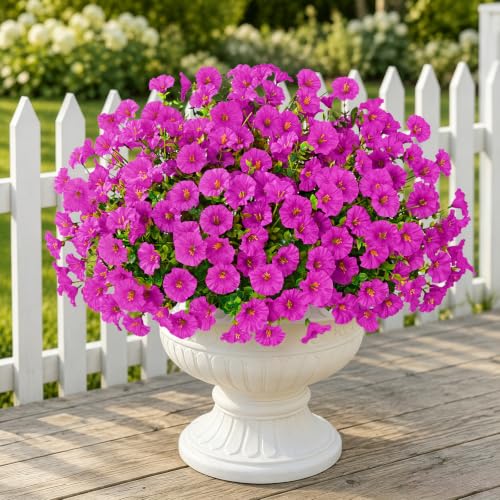 Yastouay Artificial Flowers for Outdoors, 14 Bundles Fake Outdoor Flowers, UV Resistant Artificial Plants & Flowers for Decoration, Fuchsia Realistic Morning Glory for Outdoor Porch Garden Decoration - color: Fuchsia, size: 14 Bundles