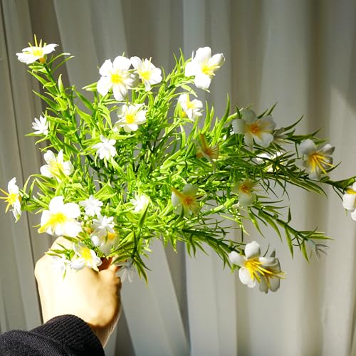 18PCS Artificial Spring White Flowers for Indoor Outdoor Planters Faux Daisy Fake Little Flowers UV Resistant for Porch Terrace Yard Home Party Decoration