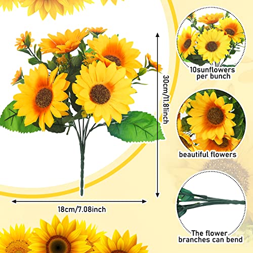 Redbaker 24 Bundles Yellow Little Sunflower Faux Mums for Outdoor Artificial Flower with Stems Bouquet Fake Plants Bulk UV Resistant Plastic No Fade Wedding Fall Garden Home Window Decor - color: Yellow, size: Little Sunflower