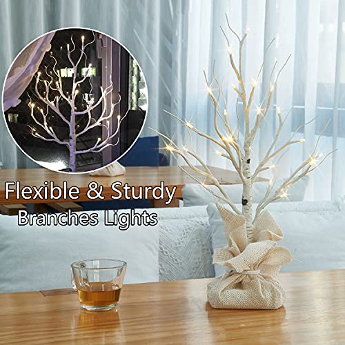 Fudios Lighted Birch Tree with Timer Battery Operated 18in Home Decor Tabletop, Pre lit Artificial Birch Trees with 24 LED for Wedding Christmas Party 2 Sets - color: Birch Tree 2 Sets