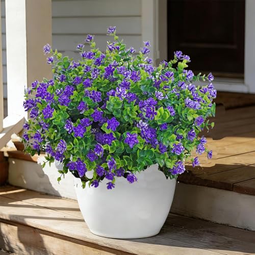 Outdoor Artificial Flowers, Outdoor Faux Plants UV Resistant hrubs,Faux Flower for Indoor Outdoor Planters Spring Summer Window Boxes Decoration (A-Purple, 12 PCS) - color: A-purple