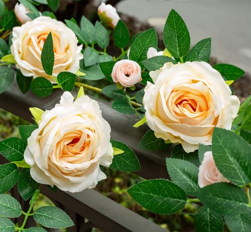 2 PCS 12FT Bendable Flower Garland, Artificial Rose Vine Hanging Floral Garland Decoration for Weding Home Room Wall Decor(Champagne) - color: Champagne, size: 2pcs