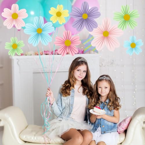 YUNXUAN Pastel Party Decorations Paper Fan Paper Flowers Decorations for Wall Flower Backdrop Classroom Baby Shower Birthday Flower Wall Decor Pack of 9 Rainbow - color: Pastel