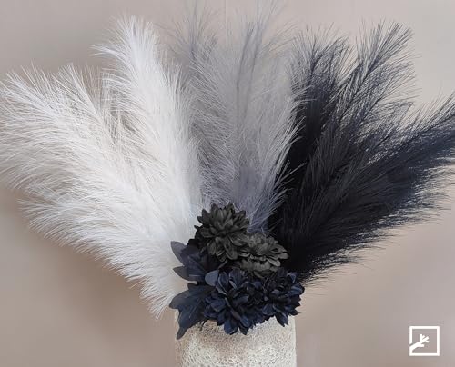 ZIFTY Black Pampas Grass Decor 6Pcs 38"/3.1FT Faux Dried Tall Fluffy Artificial Flower for Floor Vase Fake Bathroom Boho Home Decor Filler Farmhouse Decorations (Black, White, Grey) - color: Black & White & Grey, size: 38in 6pcs