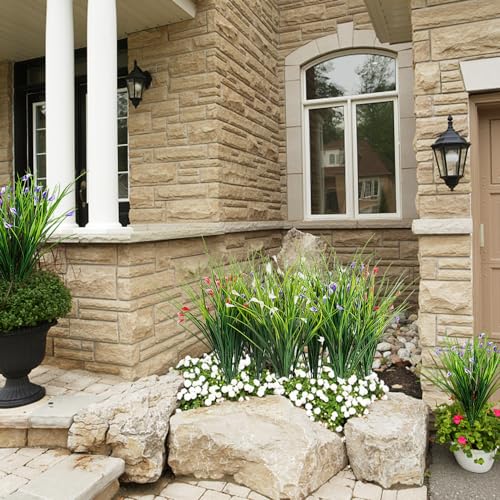 Melorca&Guilla Artificial Plants Outdoor 6PCS 23“ Fake Tall Grass,Fake Outdoor Plants,Faux Plants with Flowers for Garden Porch Window Box Shop Office Home Décor - color: Calla Lily+grass