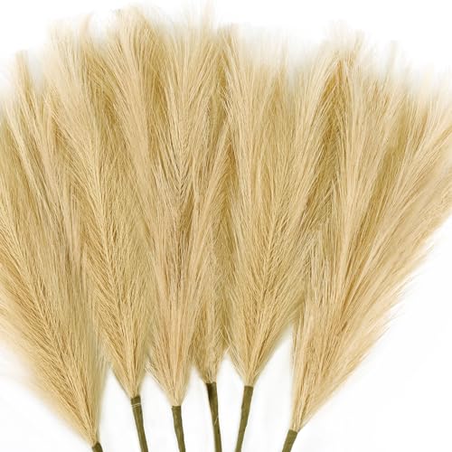 6 PCS Faux Pampas Grass Arrangement - 18"/45cm Artificial Fluffy Pompous Grass Stems for Boho Chic Home and Wedding Decor (Khaki) - color: A7- Khaki