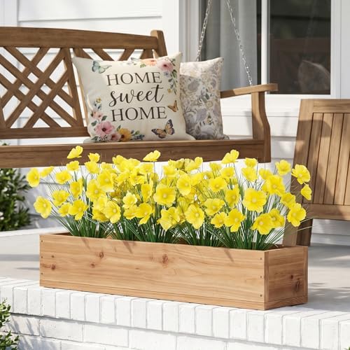 GTIDEA 24Pcs Artificial Grass Plants for Outdoors，UV Resistant Yellow | 17IN Fake Silk Flowers, for Planters, Home, Garden, Porch Decoration - color: 24pcs-yellow