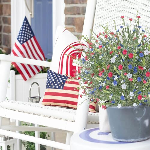 4th of July Artificial Red White Blue Flowers, Patriotic Flowers Independence Day Fake Wildflowers for Home Decor Indoor, Kitchen Table Centerpiece, Wedding, Party Decoration