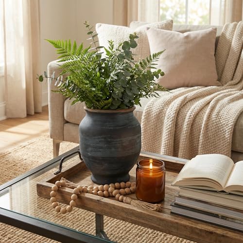 Rustic Ceramic Flower Vase,8 Inch Indigo Artisan Handcrafted Wide Ceramic Vase Farmhouse Rustic Vase Wide vases for Decor Living Room Home Decor - size: 8Inch