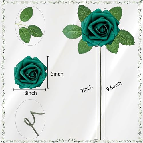 Artificial Flowers, 100pcs Hunter Green Artificial Rose for DIY Wedding Bouquets Centerpieces Arrangements, Fake Flower with Stem for Wedding Shower Party Tables Home Decorations - color: Hunter Green, size: 100pcs