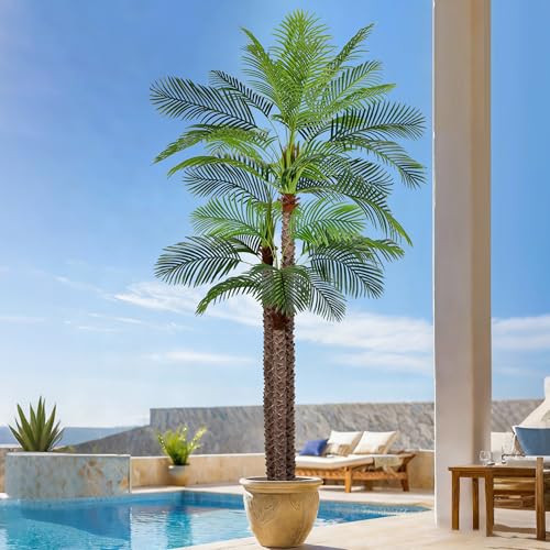 10ft Large Artificial Palm Tree for Outdoors Faux Triple Phoenix Palm with 36 Leaves,120 Inch Tall Fake Tropical Palm Tree for Patio,Poolside,Garden,Home Office Indoor Decor(10feet,1Pack)
