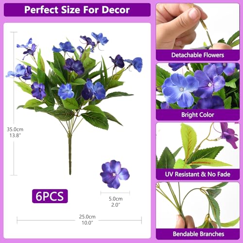 Hommyea Artificial Fake Flowers for Outdoor, 6 Bundles UV Resistant Faux Plants Decoration Silk Flowers No Fade Plastic Flowers for Outside Planters Home Porch Patio Yard Garden Decor - color: Dark&light Blue