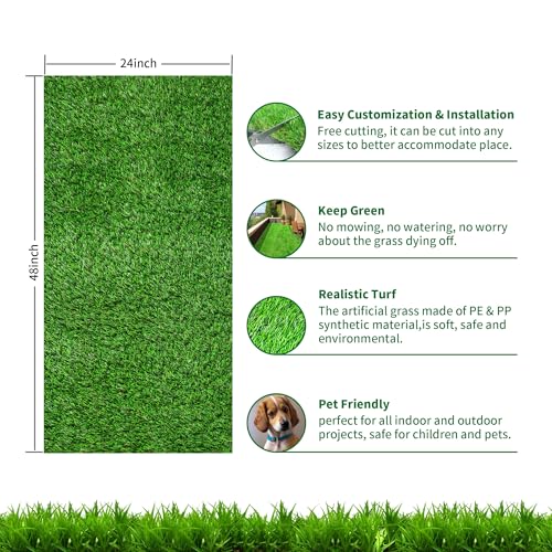 Artificial Turf Grass 4ft x 2ft Outdoor Indoor - 1.18in Thick Realistic Artificial Turf Grass Rug, Dog Pee Pad with Drainage Holes Fake Grass Mat for Pet & Garden, Green Carpet for Patio - size: 2' x 4'