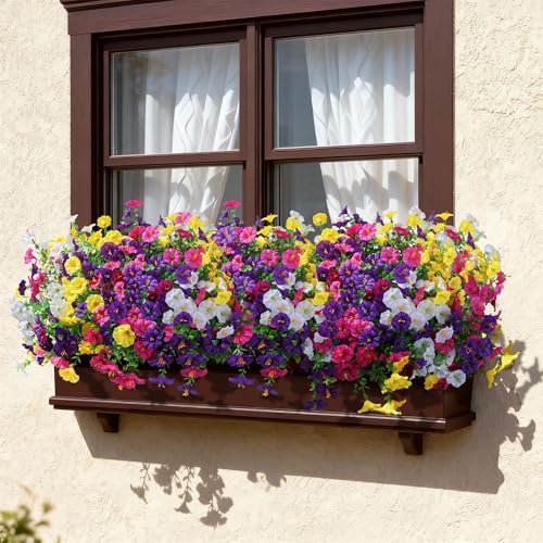Ivydale 24 Bundles Artificial Flowers for Outdoors Faux Plants Summer Outdoor Decoration Silk Morning Glory Realistic UV Resistant Fake Bulk Petunias for Outside Porch Patio Window Garden Yard Home - color: 4colors Mixed