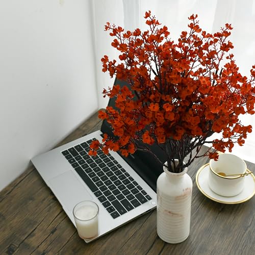 ONLY ART Burnt Orange Silk Baby’s Breath Flowers – 6 Bundles, 18.7" Faux Florals with Flexible Stems for New Year and Valentine's Day Elegant Home, Wedding & Event Décor - color: Burnt Orange