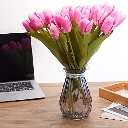20PCS Artificial Tulips Real Touch Faux Flower Moisturizing Tulips for Photography Ornaments Home Garden Wedding Party Decor Fake Flowers (Peach Pink) - color: Peach Pink