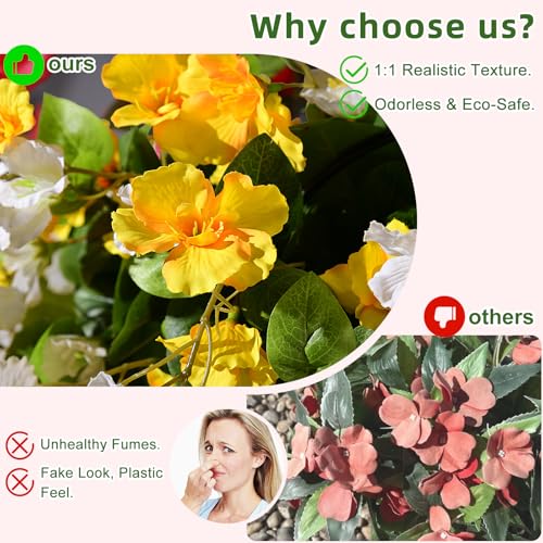 Hibiscus Artificial Hanging Flowers Plants for Outdoors 4 Pcs Fake Flower Faux Silk Hibiscus Long Trailing Vines Realistic Flower for Front Door Porch Patio Balcony Garden Yard (4 Pcs Yellow+White) - color: 4 Pcs Yellow+white