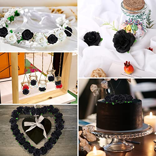 Yinsun 50pcs Mini Black Roses Artificial Flower Heads, 1.57” Real Touch Black Silk Fake Flowers for DIY Craft Home Decor Halloween Party Decoration - color: Black, size: 1.57 Inch