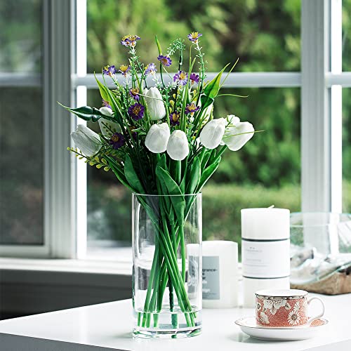 Enova Floral Clear Glass Cylinder Vase 4 x 8 Inches, Clear Flower Vases, Pillar Candle Hurricane Floating Candle Holder Vase, Glass Flower Vase for Wedding Centerpieces, Home Office décor (1 Piece) - size: 4W x 8H