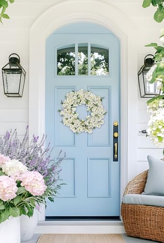 Spring Summer Wreaths for Front Door, 20 Inch Cherry Blossom Wreaths for Spring Summer Decor, White Wreaths for Front Door, Window, Home, Wall, Porch, Farmhouse Decor, Spring Artificial Flower Wreaths - color: # White 20"