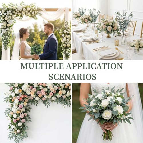 100 Pcs 4Kinds Artificial Mixed Eucalyptus Stems Leaves Bulk Fake Greenery Silver Dollar Eucalyptus Leaves Bundle Faux Greenery for Centerpieces Artificial Greenery for DIY Vase Home Decor Wedding
