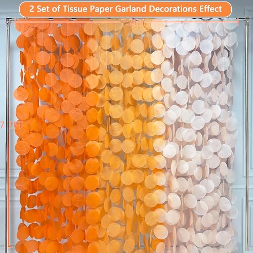 192 Ft Orange Party Decorations Ombre Orange Big Circle Dots Backdrop Streamer Tissue Paper Polka Dots Hanging Garland for Birthday Engagement Wedding Fall Autumn Harvest Thanksgiving Party Supplies - color: Ombre Orange
