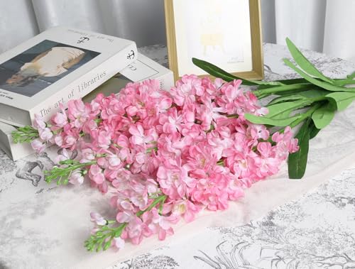 Deep Pink Delphinium Artificial Flowers 5PCS Silk Flowers with Stems Snapdragon Long Stem for Tall Vase Home Wedding Centerpieces Decor (Deep Pink) - color: Deep Pink