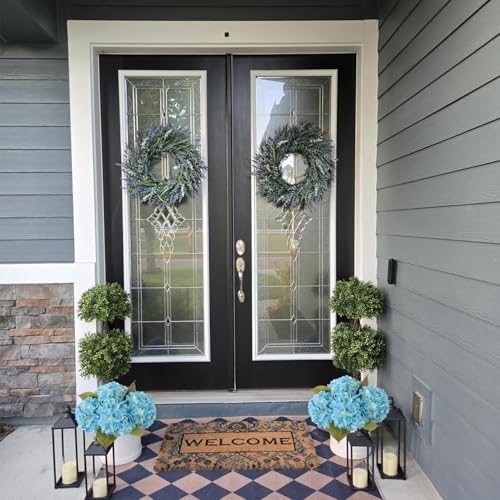 JINWOE Light Blue Vintage Boho Faux Hydrangea Flowers,4Pcs 21" Real Touch Artificial Hydrangea,Fake Silk Flowers for Dinning Tables Party Outdoor Home Cemetery Kitchen Wedding Bouquet - color: Light Blue