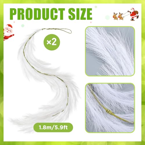 2 Pcs 12 Ft Christmas Tree Garland Decoration White Pampas Grass Garland Artificial Faux Fabric Feathers Wreath for Mantle Xmas Tree Home Farmhouse Christmas Holiday Party Supplies - color: White, size: 12 Ft