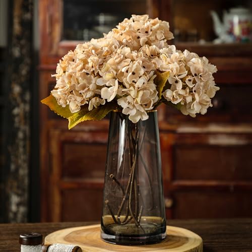 TOPIA Silk Fall Flowers Artificial Silk Dried Hydrangea Artificial Fall Flowers Dried Florals Bouquet Autumn Decorations for Office and Home (6 PCS) (Cream White) - color: Cream White