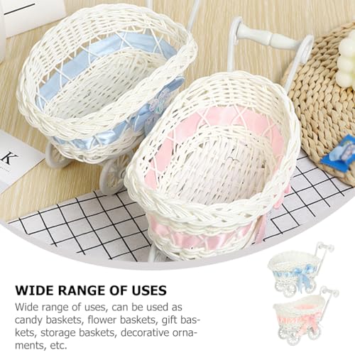Cabilock Wicker-Look Baby Carriage Basket with Lid, Imitation Rattan Candy Basket for Baby Shower Centerpiece, Wedding Party Table Decor, 10.23 x 5.90 x 3.93 Inch
