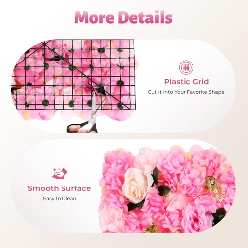 DNYSYSJ Flower Wall 12PCS 23.62" x 15.75" x 0.79" Flower Backdrop Lifelike Dark Pink Rose Peony Flower Panel Deep Pink Silk Fabric Floral Wall Mat Deep for Garden Patio Wedding Indoor Outdoor Decor - color: Dark Pink, size: 12 pieces