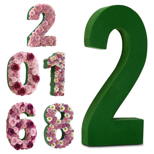 Leinuosen 12inch Dry and Wet Floral Foam Numbers Blocks Green Foam Blocks for Fresh and Artificial Flowers for Weddings Birthday Flower Arrangement Craft Project Garden Decoration(Number 2) - style: Number 2