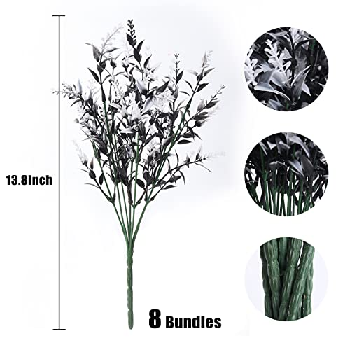 RECUTMS 8 Bundles Artificial Flowers Outdoor UV Resistant Fake Flowers Fake Outside Plants Plastic Outdoor Flowers for No Fade Faux Plastic Plants Garden Porch Window Box Décor(Black+White) - color: Black+white, size: 8 Bundles