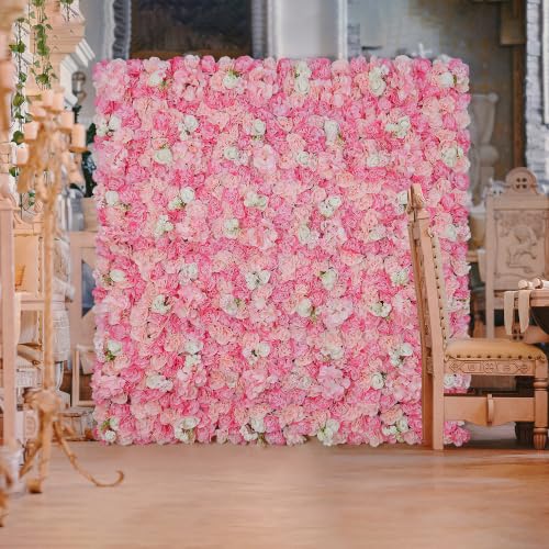 Flowers Wall Backdrop 6PCS 16.5x16.5 Inch Floral Wall Panel Artificial Silk Rose Decor Ideal for Wedding Celebrations, Festive Party Backdrops, and Elegant Home Decor - color: Pink, size: 16.5inch