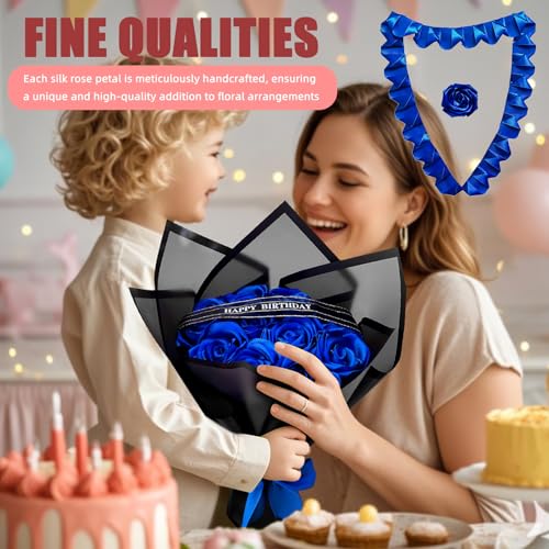 300Pcs Premade Satin Ribbon Rose Petals Half-Finished for Eternal Rose DIY Ramos Forever Flowers Bouquets Everlasting Floral,for Wedding,Anniversary,Birthday (300 Pcs Royal Blue) - color: 300 Pcs Royal Blue