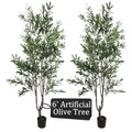 2-Pack Real Touch Faux Olive Tree with 1390 Leaves & 86 Olives, Indoor Potted Fake Plants, Nearly Natural Artificial Plants for Mediterranean Home Decor (Green, 6ft Olive) - size: 6ft Olive