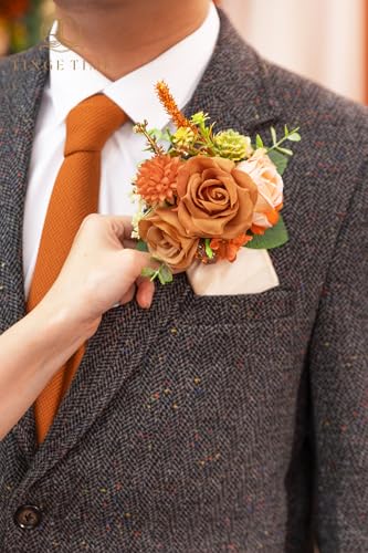 TINGE TIME Luxury Groom Boutonniere for Wedding, 1 PCS Pocket Boutonniere for Men Wedding, Prom, Homecoming, Anniversary, Graduation, Christmas Dinner (Terracotta) - color: Terracotta