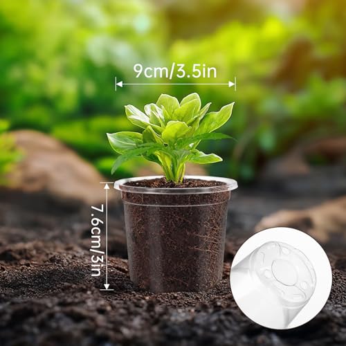 30 Packs 3.5 Inch Reinforced Clear Nursery Pots for Plants with Drainage Holes, High Transparency Planting Plastic Seedling Pots, Seedling Planter Seed Starter with 20 Plant Labels - size: 3.5 inch 30p