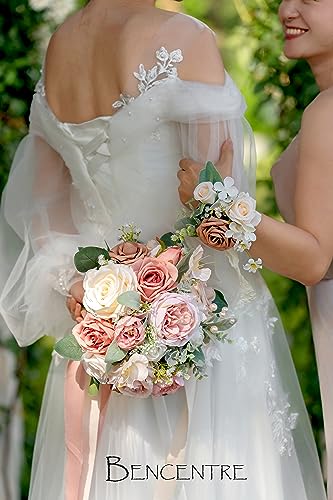 10 Inch Dusty Rose Bridal Bouquet,Wedding Bouquet, Bride Bouquets for Wedding Ceremony Anniversary, Party and French Rustic Vintage Wedding,Artificial Flowers - color: Dusty Rose