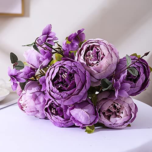 Duovlo Fake Flowers Vintage Artificial Peony Silk Flowers Wedding Home Decoration,Pack of 1 (New Purple) - color: New Purple
