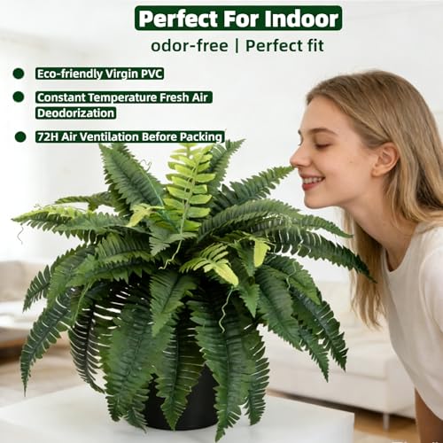 2PCS Full & Lifelike Artificial Boston Ferns, 30" UV Resistant Fake Fern Plants for Outdoors, 46 Fronds Each (92 Total) Faux Fern for Hanging Planters, Porch, Patio Poolside Indoor Outside Decor - size: 30INCH(2PACK)