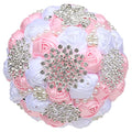 Sharebeauty 7.9 Inch Handmade Satin Rose Bridal Bouquet Toss Round Wedding Bouquet Throw Toss Artificial Flower Bunch Pink + White - color: W3217d16 Pink/White