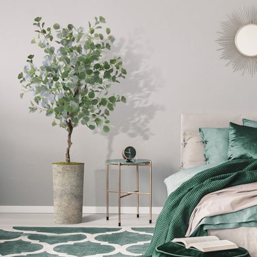 Artificial Tree in Off-White Texture Planter, Fake Eucalyptus Silk Tree for Indoor and Outdoor Home Decoration - 66" Overall Tall (Plant Pot Plus Tree) - style: Eucalyptus Tree