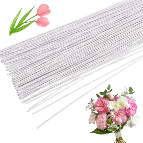 CCINEE 18 Gauge White Floral Stem Wire, 100 PCS Paper Wrapped Florist Wire for DIY Crafts Floral Arrangement Artificial Flower Making, 14 inch - color: #18 White, size: #18