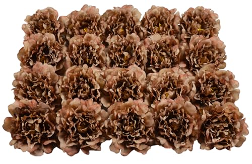 20 Pcs Artificial Flower Peonies, 5" Silk Fake Peonies with 6" Stems No Leaf, Faux Peonies Flowers for Decoration Wedding Home Party Centerpiece Decor Floral Art (Coffee) - color: Coffee