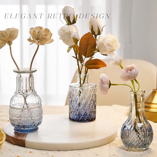 Glass Bud Vase Set of 20, Small Flower Vases, Glass Vases for Centerpieces, Vintage Home Table Decorations Bud Vases (20 Pcs, Blue) - color: Blue, size: 20 Pcs