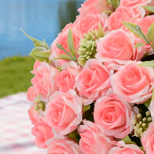 8 Pack Rose Artificial Flowers Bouquet, 10 Small Silk Rose Heads Per Pack, Fake Roses Bunches for Wedding Table Centerpieces Bridal Bouquet Mother's Day Valentine's Day Home Decor, Light Pink - color: Light Pink