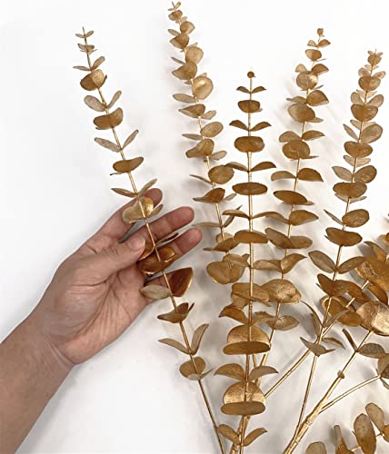 CATTREE Artificial Eucalyptus, Plastic Gold Plants Christmas Decorations Fake Shrubs Bushes for Indoor Home Table Centerpieces Hotel Hall Party Decor Wedding Planting Filler 30" Tall Golden 2 Pack - color: (Tall) Golden Eucalyptus Bud - 2 Pcs